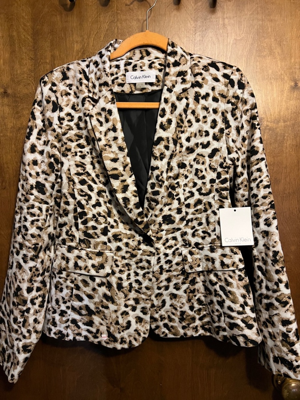 NWT Calvin Klein Leopard Print Blazer Jacket - Beige Black Brown